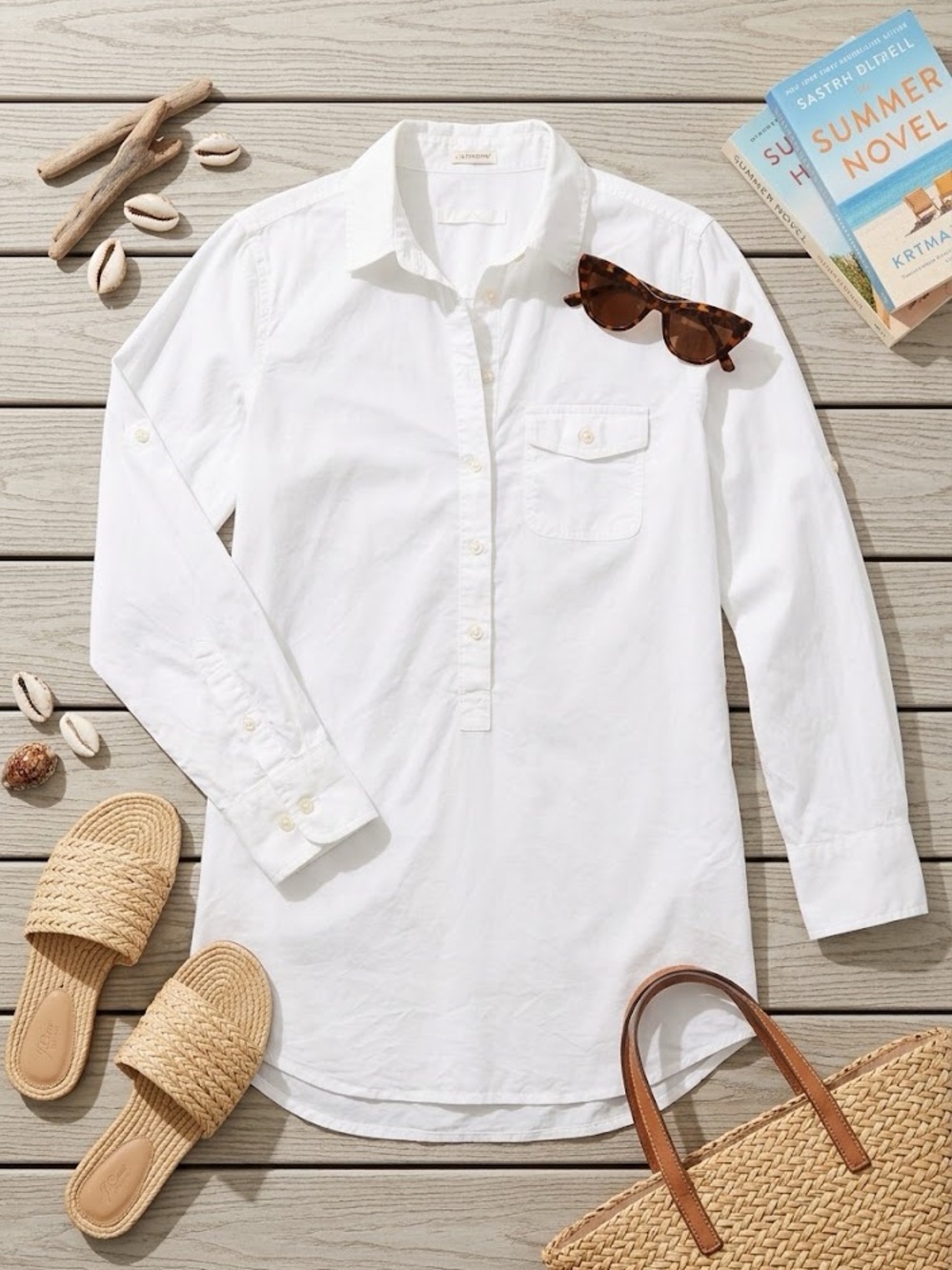 J. Crew White Women's Long-Sleeve Popover Light Tunic